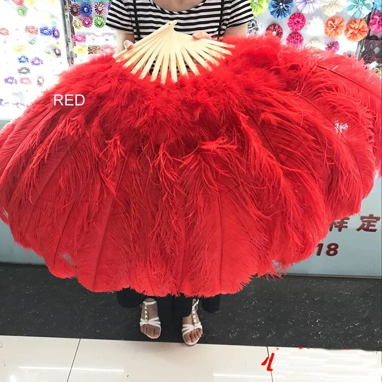 VCSHOES Listing Red White Pink Big Ostrich Feather Fan Decorates Halloween Party For Belly Dancers DIY Deco Props