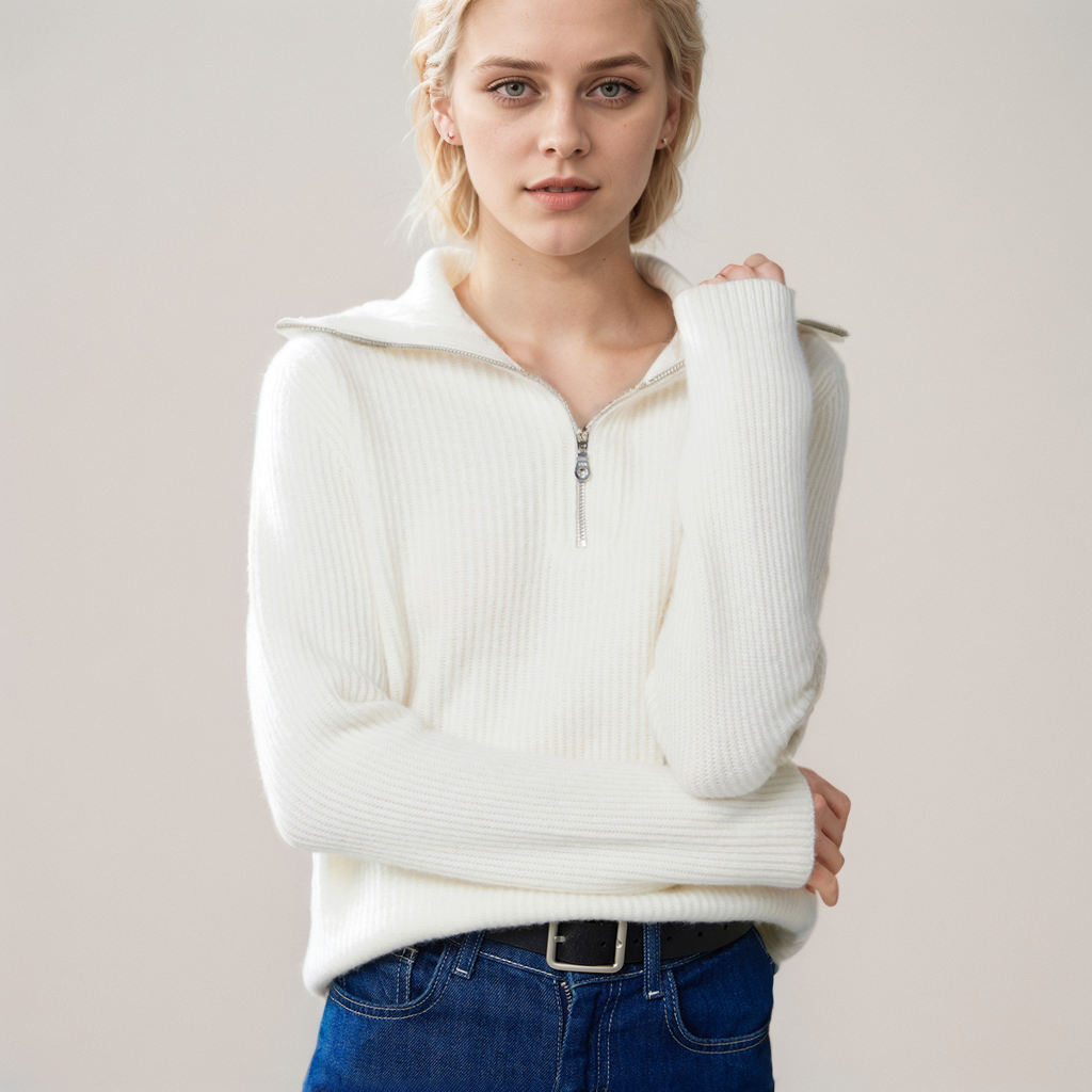 Cashmere Sweater Ladies Loose Lapel Half Zip REAL SILK LIFE