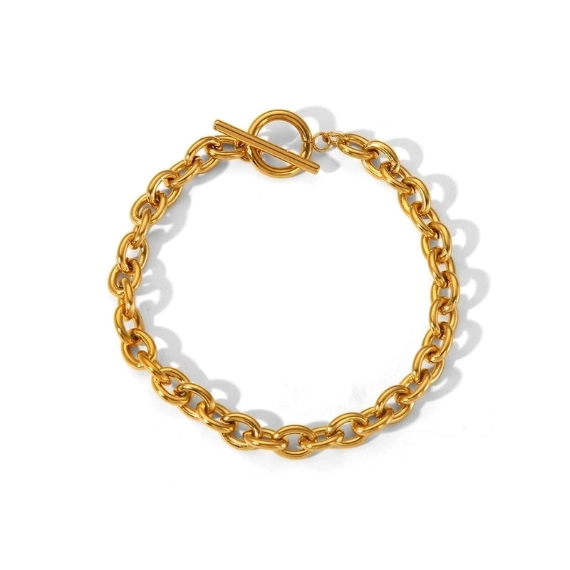 Elegant Lady Classic Style Geometric Solid Color 201 Stainless Steel 18K Gold Plated Toggle Bracelets Anklet Necklace