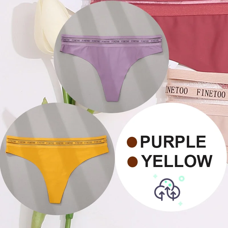 FINETOO 2PCS/Set Women Seamless G-string Panties M-XL Letter Soft Panties 7 Colors Patchwork Woman Underwear Thongs Lingerie