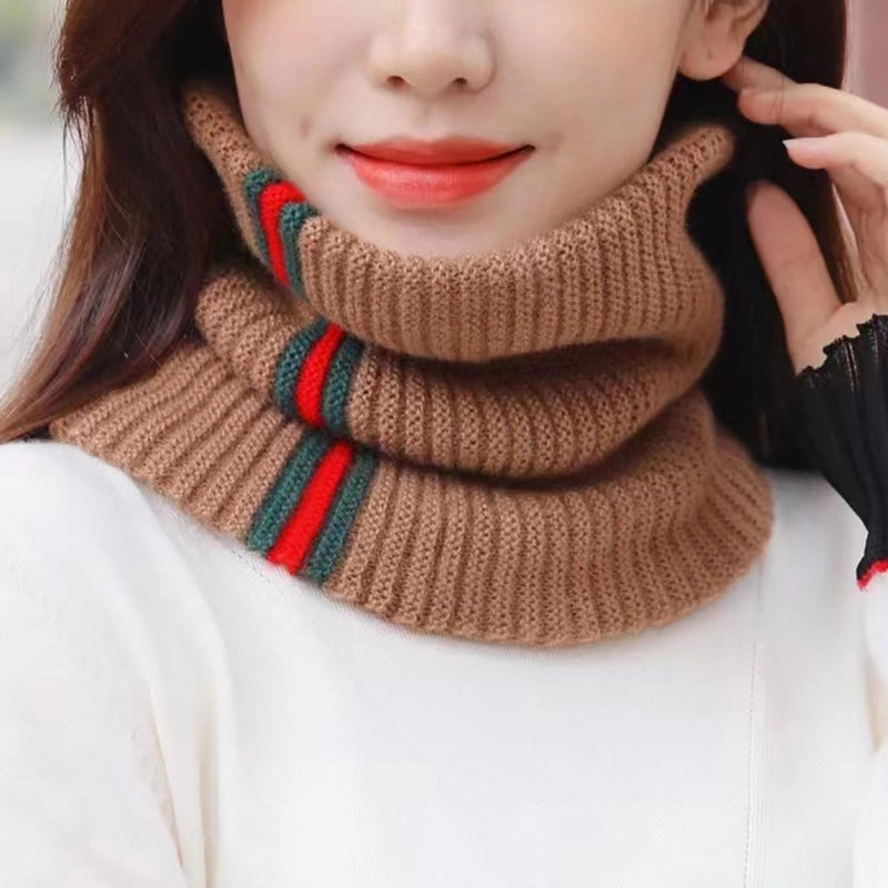 Autumn And Winter New Warm Knitted Hat Women’s Striped Geometric Neck Protection Scarf Pure Color Cover Fashion Couple
