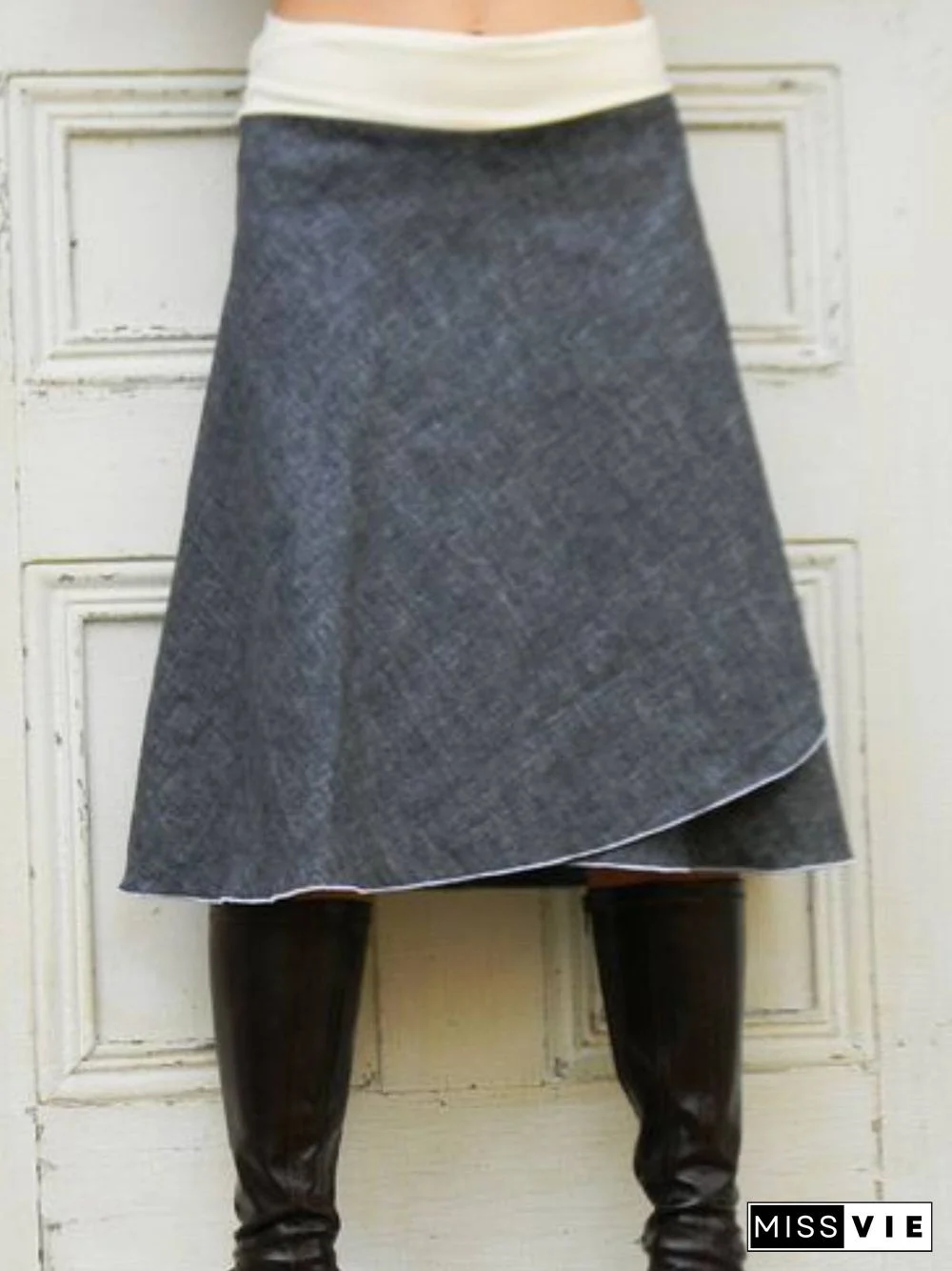 Gray Plain Wool Blend Casual Skirt