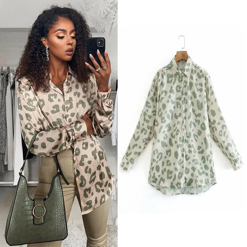 Women Satin Blouse Long Sleeve Zebra Print Shirts Vintage Office Ladies Tops Femme 2021 Fashion Loose Blusa De Mujer Casual