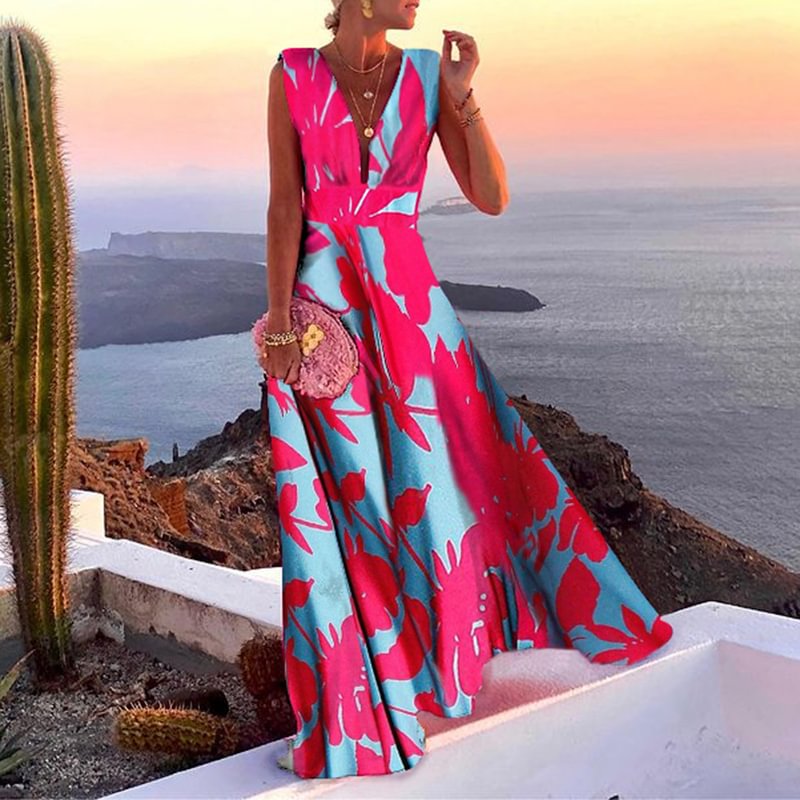 Fashionable And Elegant Printed Dress With Big Swing
