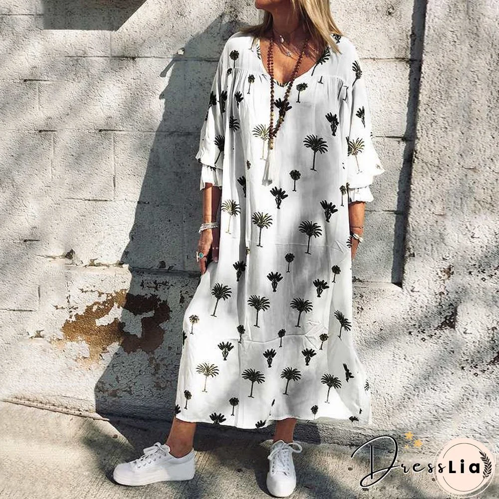 Fashion Large Beach Loose Medium Sleeve Dress White Dresses