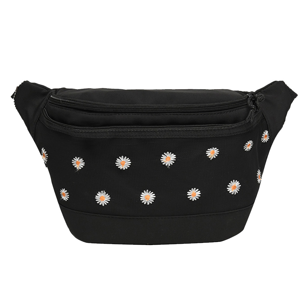 

Daisy Embroidery Fanny Waist Bag Women Canvas Chest Messenger Pack, Black, 501 Original