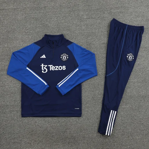 23/24 Manchester United Half-Pull Training Suit Blue Football Jersey Set