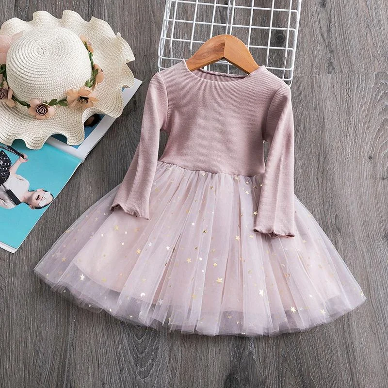 Little Girl Dress Long Sleeve Knit Dresses Children Casual Clothing Kids Baby Girl Clothes 1 to 4 Years Tutu Birthday Party Wear