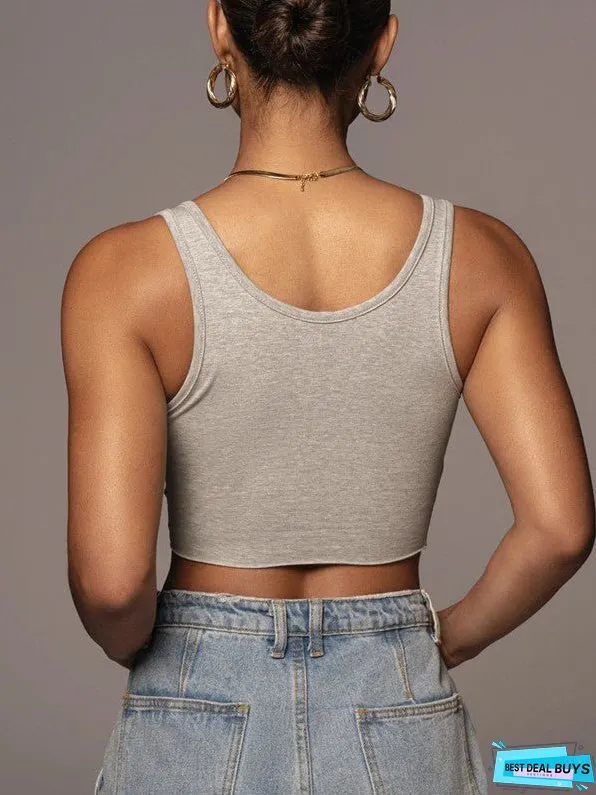 Solid Color Sling Fashion Street Shooting Casual Sleeveless Navel Slim Top