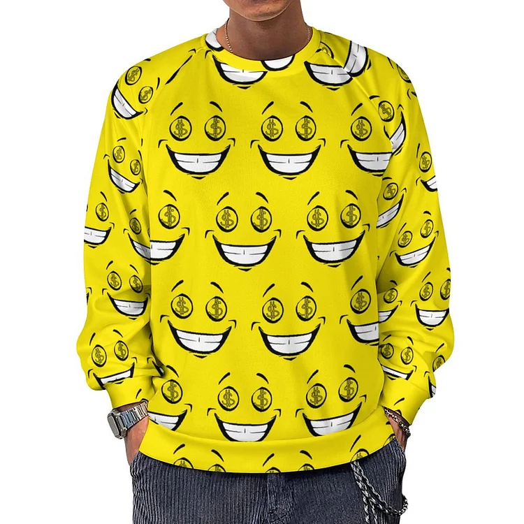 Fall and Spring Rich Greedy Money Eyes Yellow Face Guys Crew Sweatshirt Mens Soft Athletic Pullover Sweater S-5XL - Heather Prints Shirts