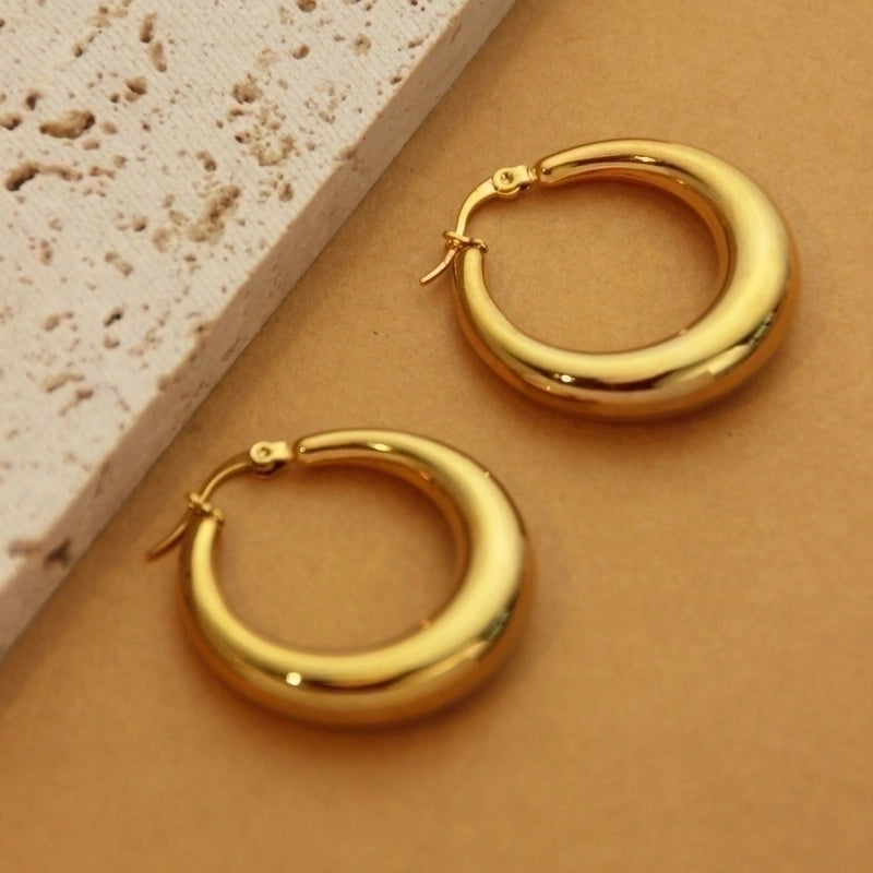1 Pair Retro Minimalist C Shape U Shape Solid Color Plating Titanium Steel 18k Gold Plated Earrings