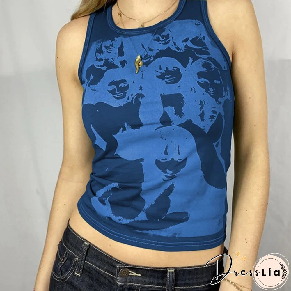 Vintage Girl Graphic Crop Tank Top
