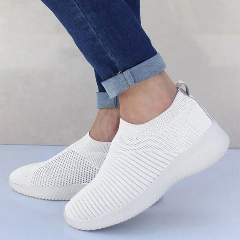 2021 new Women Spring Summer Soft Sneaker Knitted Mesh Vulcanized Shoes Casual Slip on Flat Walking Footwear Zapatos De Mujer