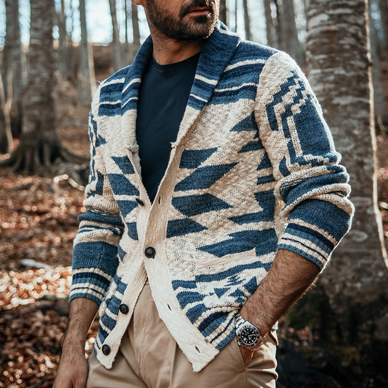 Men's Lapel Vintage Pattern Casual Wool Sweater
