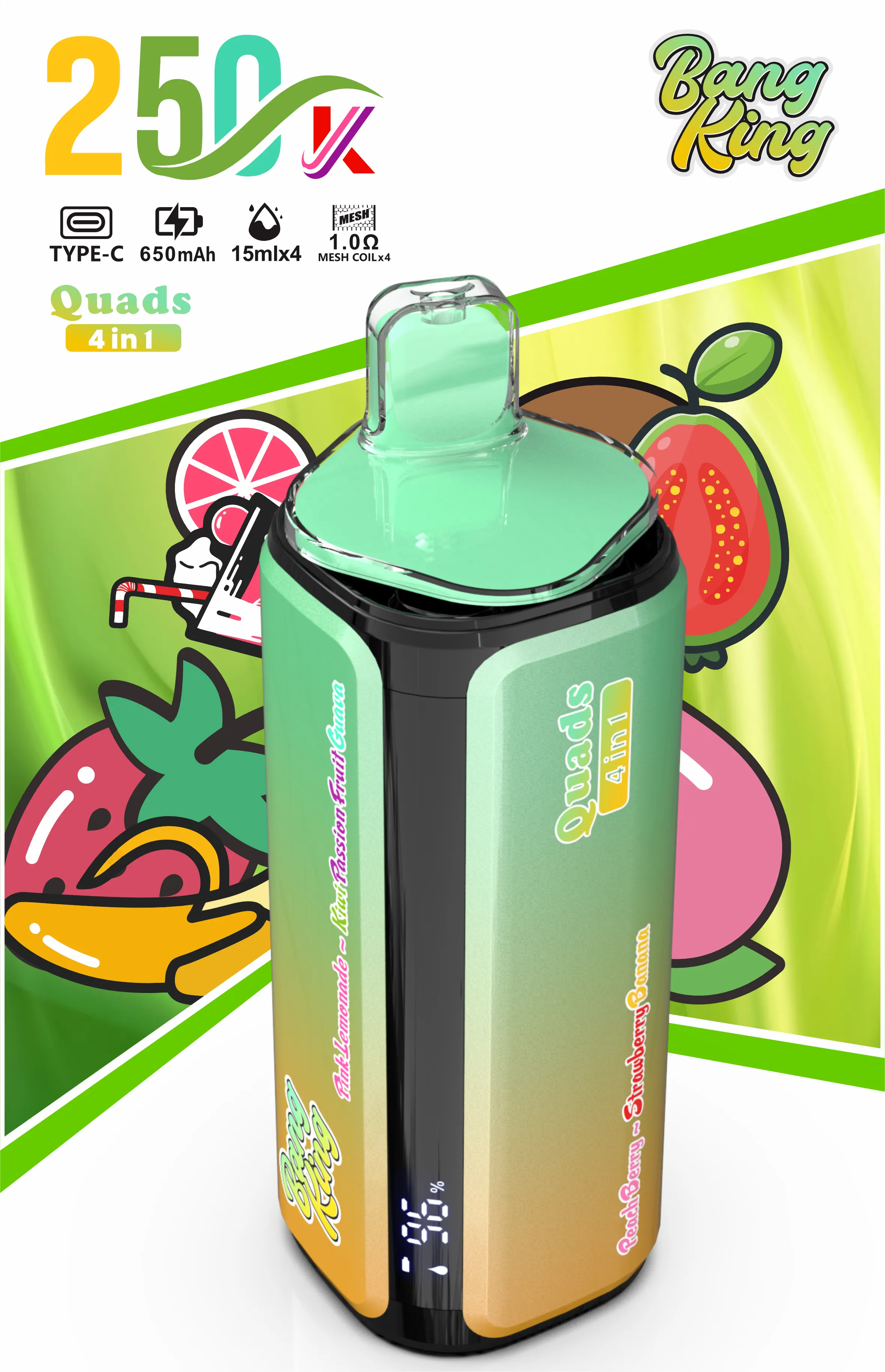 Pink Limonada · Kiwi Passionfruit Guava · Brzoskwiniowy Berry · Truskawka Banan