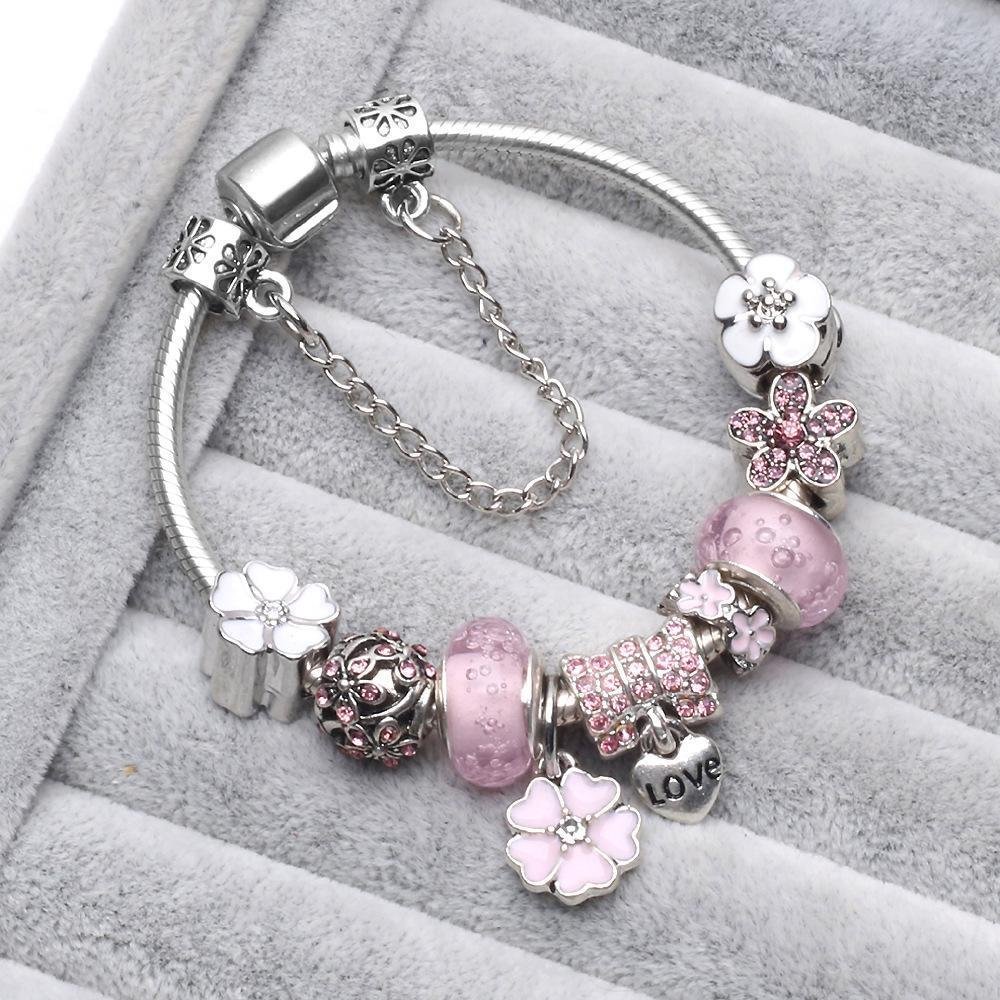 Women sakura color rhinestone bracelet-zachics