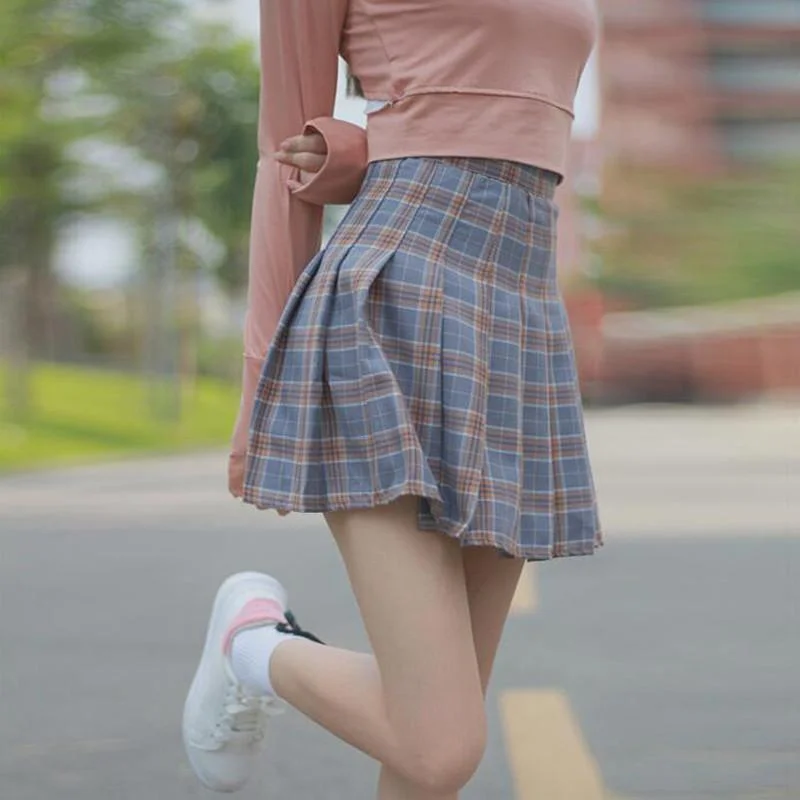 Cute Brown/Blue/pink Plaid Highwaisted Skirt SP178936