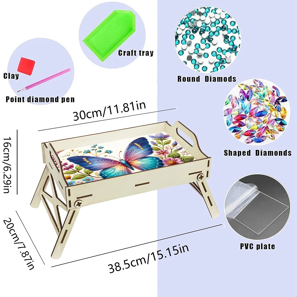 DIY Diamond Painted Dining Plate with Handle Wooden Food Tray Home Decor Gift