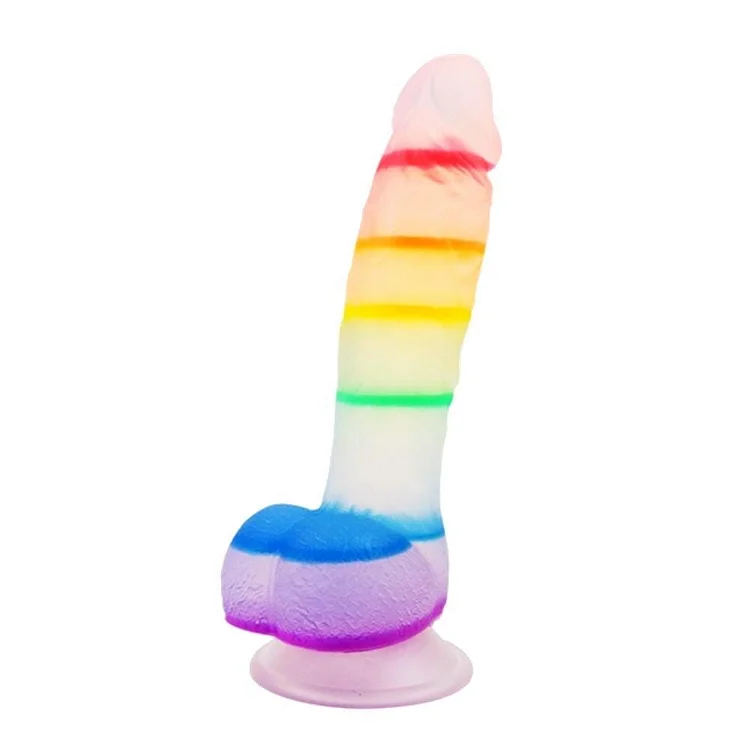 REALISTIC 7 INCH JELLY RAINBOW DILDO WITH SUCTION CUP AND BALLS