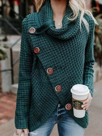 Women's Buttons Solid Color Scoop Neck Long Sleeve Slash Top