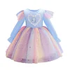 Spring Long Sleeve Unicorn Birthday Kid Girl Rainbow Sequins Princess Dress