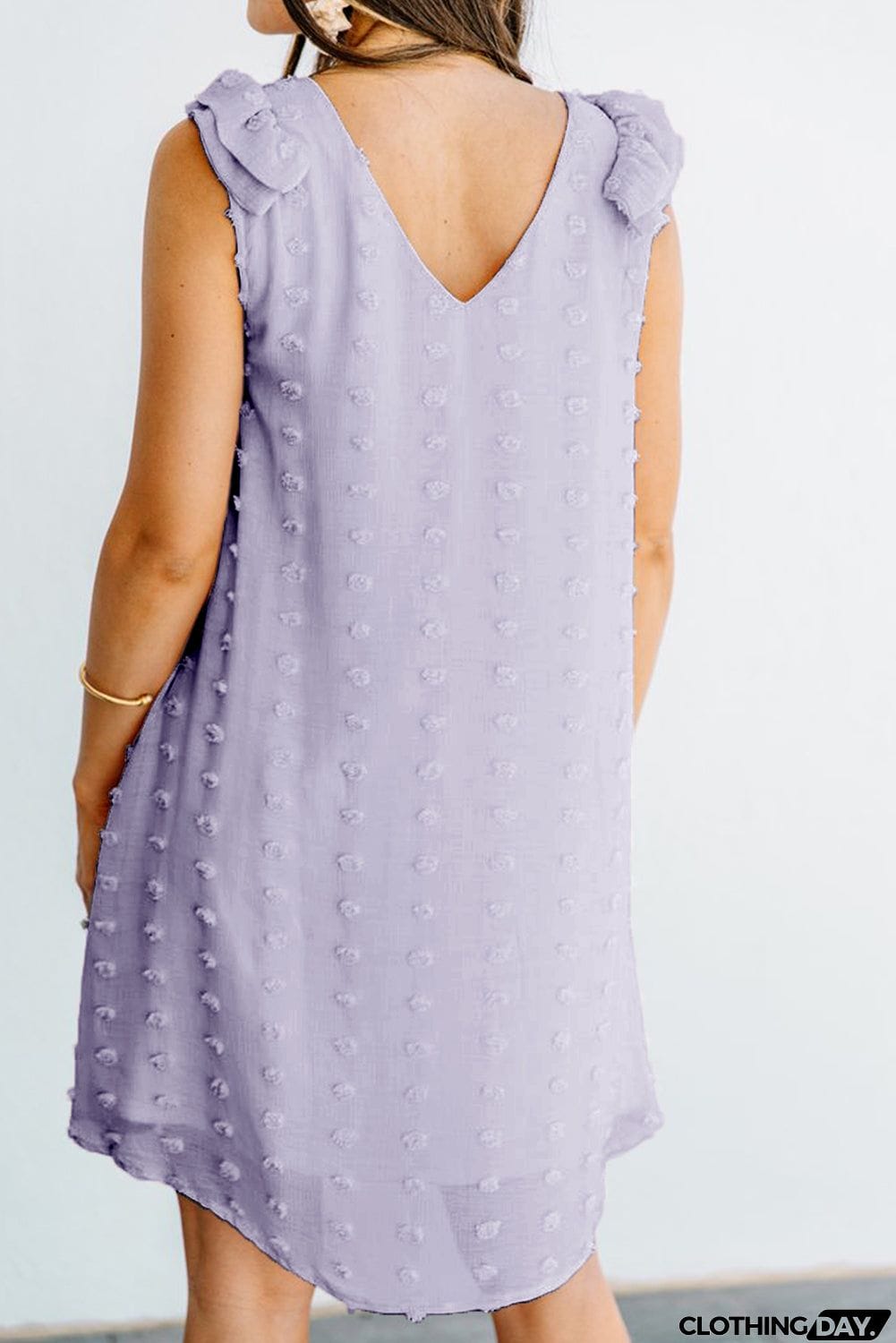 Swiss Dot V Neck Ruffled Sleeveless Mini Dress