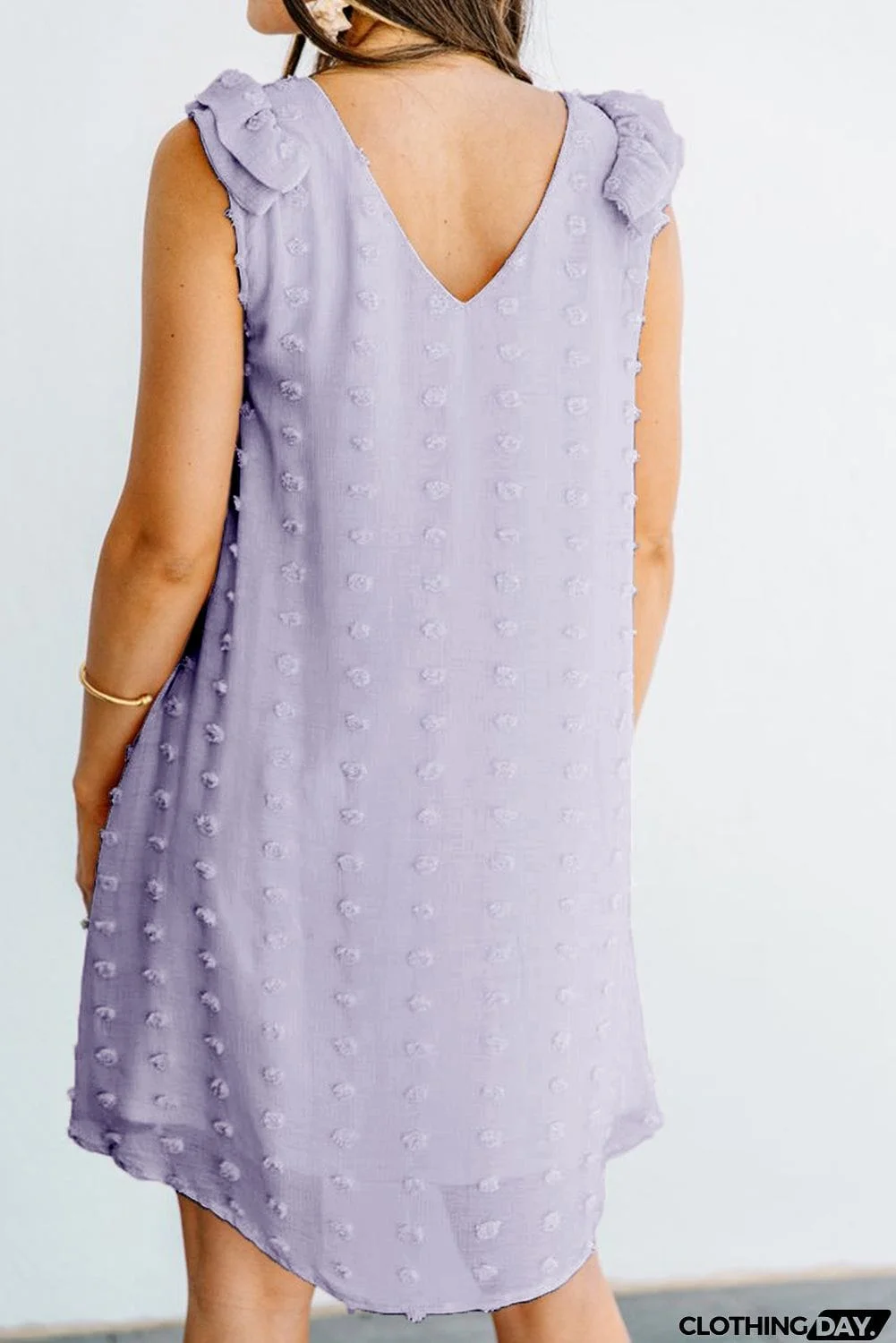 Swiss Dot V Neck Ruffled Sleeveless Mini Dress