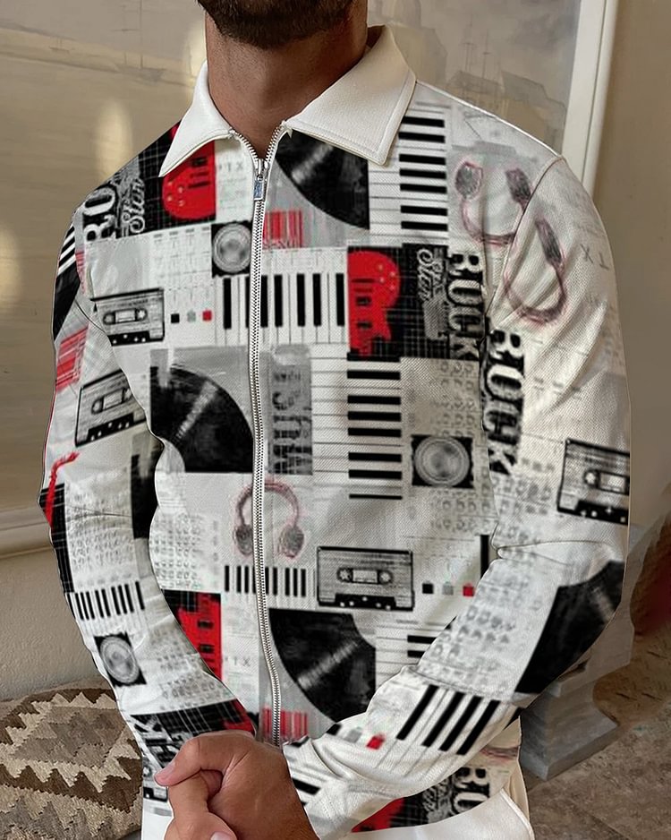 Men's casual geometric pattern retro polo shirt b964