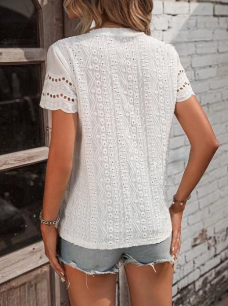 Bkdfamily Women's T-shirt COTTON Tops 2025 Summer Street Hollowed Out Simple Solid Color V Casual Shirt Y2k T Shirt White Blusa Mujer Moda