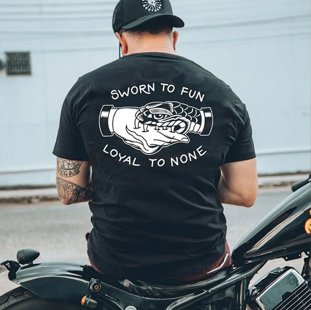 SWORN TO FUN LOYAL TO NONE Hand Snake Black Print T-shirt
