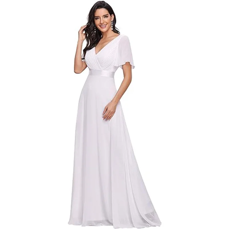 Uveng Uveng Sales Of Large Swing V-Neck Dress Chiffon Elastic Banquet Festival Annual Bridesmaid Performance Evening Dress Woman