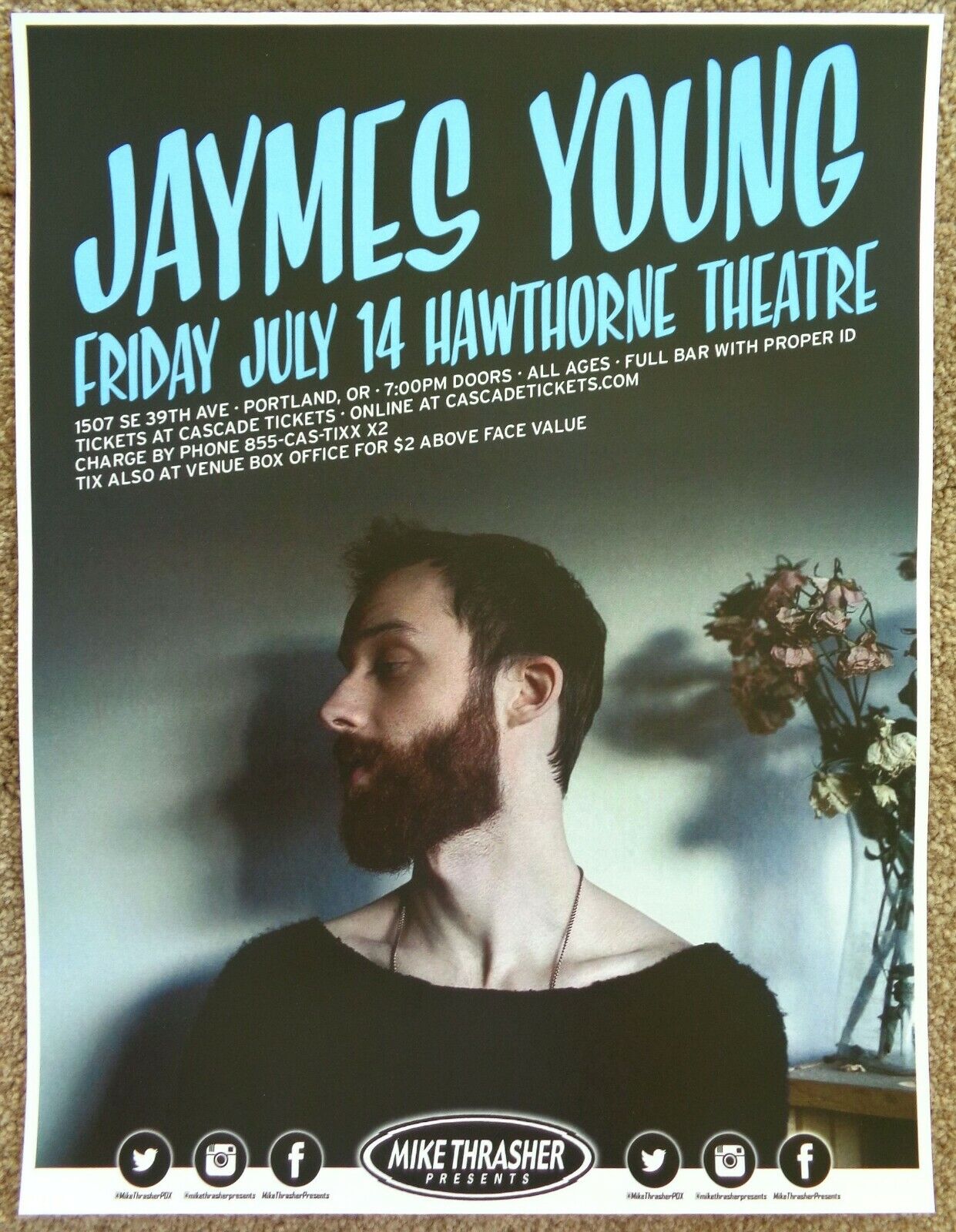 JAYMES YOUNG 2017 Gig POSTER Portland Oregon Concert