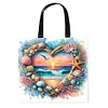 (US Only)11CT Print Heart-Shaped Beach Scenery Canvas Bag Embroidery Kit 40x40cm
