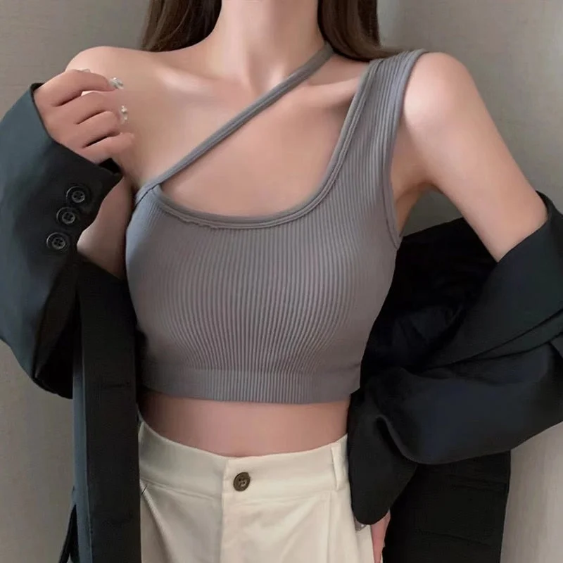 New Fashion Women Sexy Solid Camis Casual Tank Vest Sleeveless Black Crop Tops Padded Bra Sexy Streetwear Tanks Top