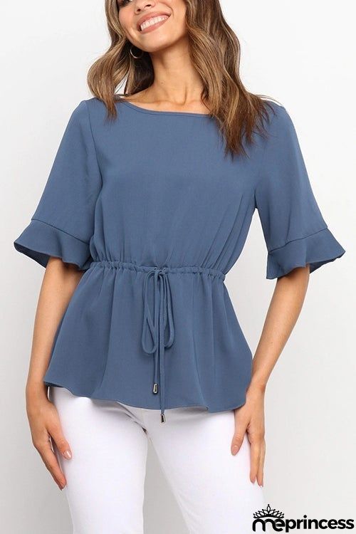 Flares Half Sleeve Drawstring Blouse