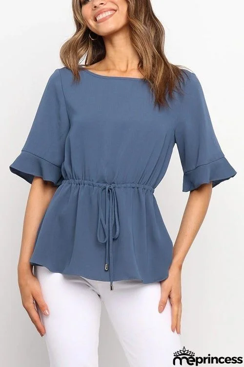 Flares Half Sleeve Drawstring Blouse