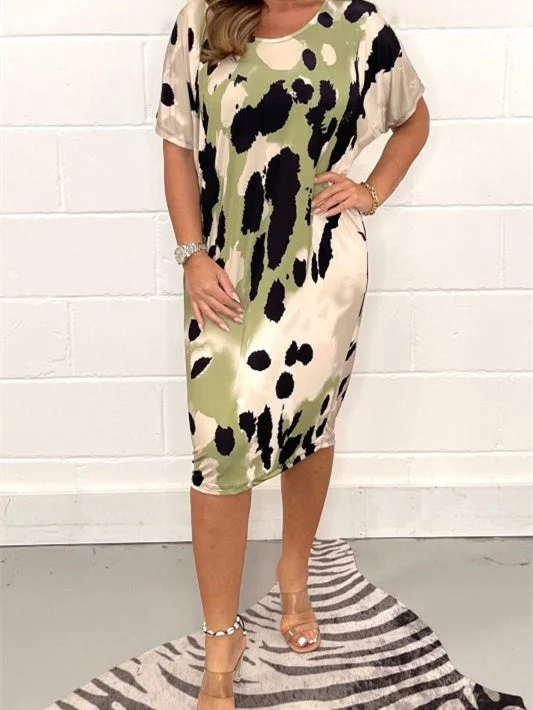 Style & Comfort for Mature Women Printed Crew Neck Multicolor Dress