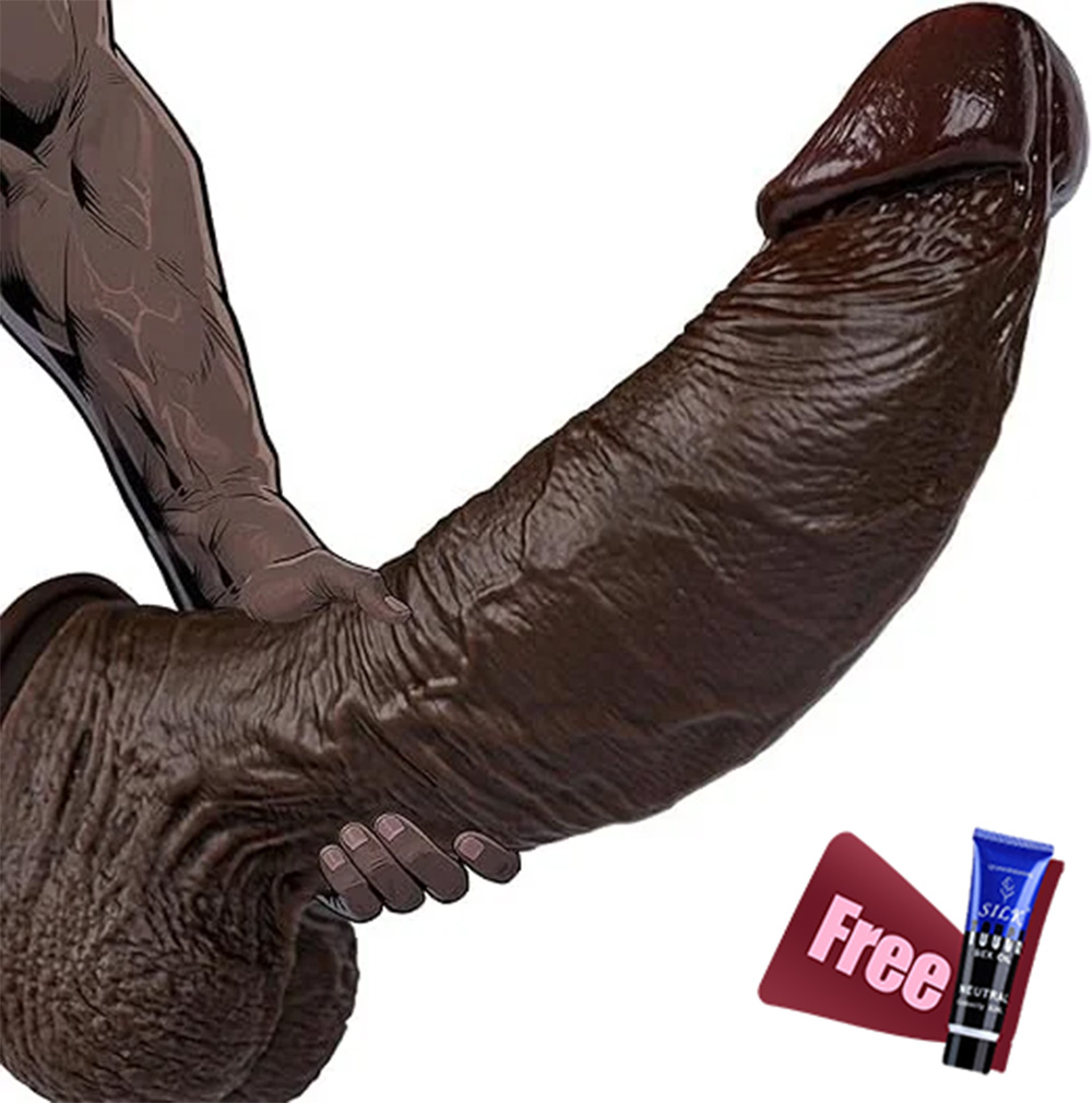 Obsidor &ndash; 10.5 Inch Realistic Huge Thick Black Dildo With Thick Textured Shaft By Rose Toy