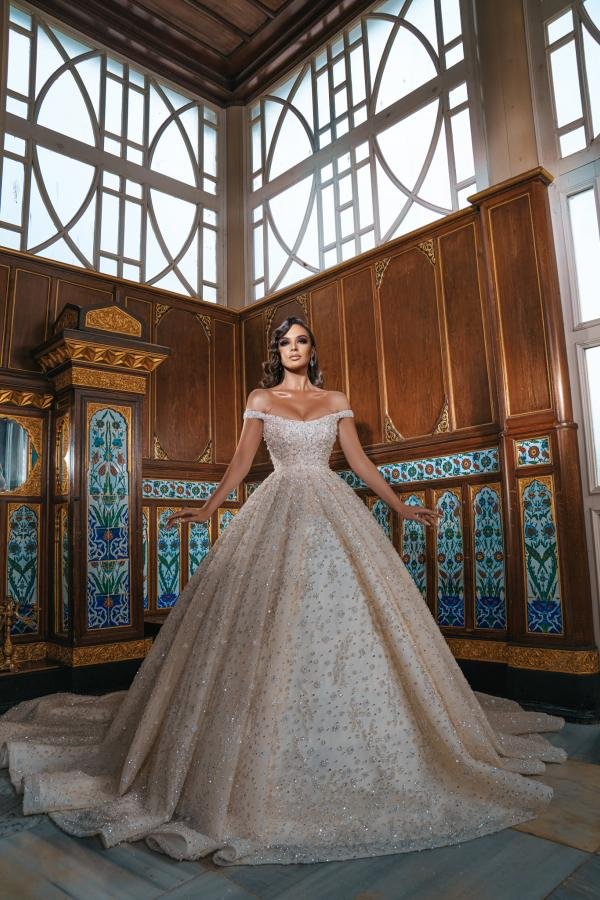 Bellasprom Stylish Off-the-Shoulder Sequins Long Wedding Gowns With Split Online