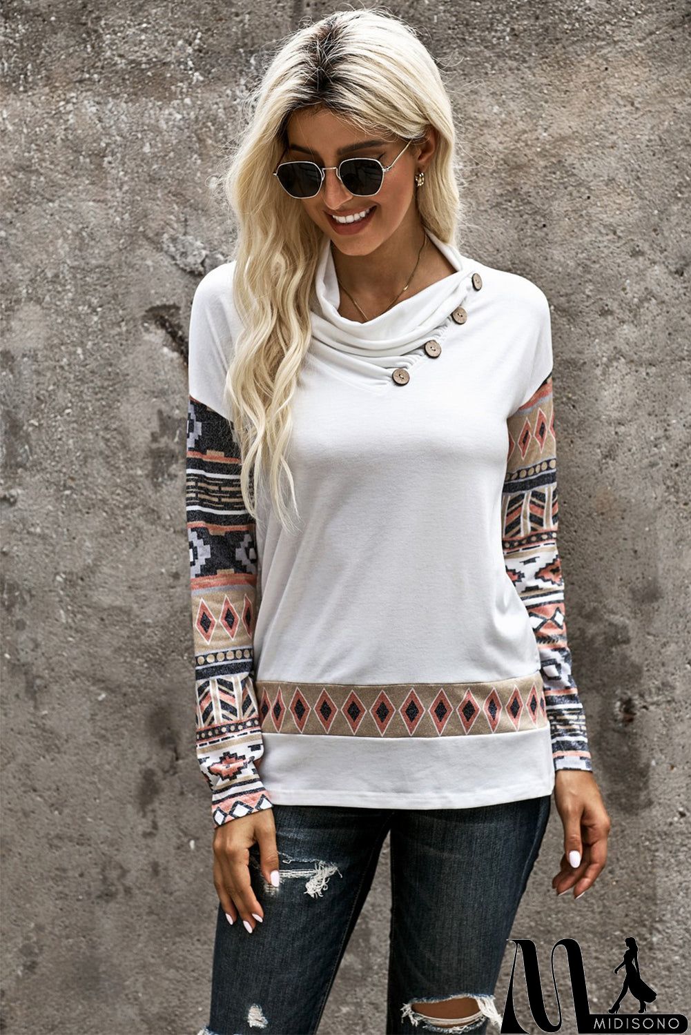 MidiSono - Asymmetric Buttoned Nomadic Sleeve Sweatshirt