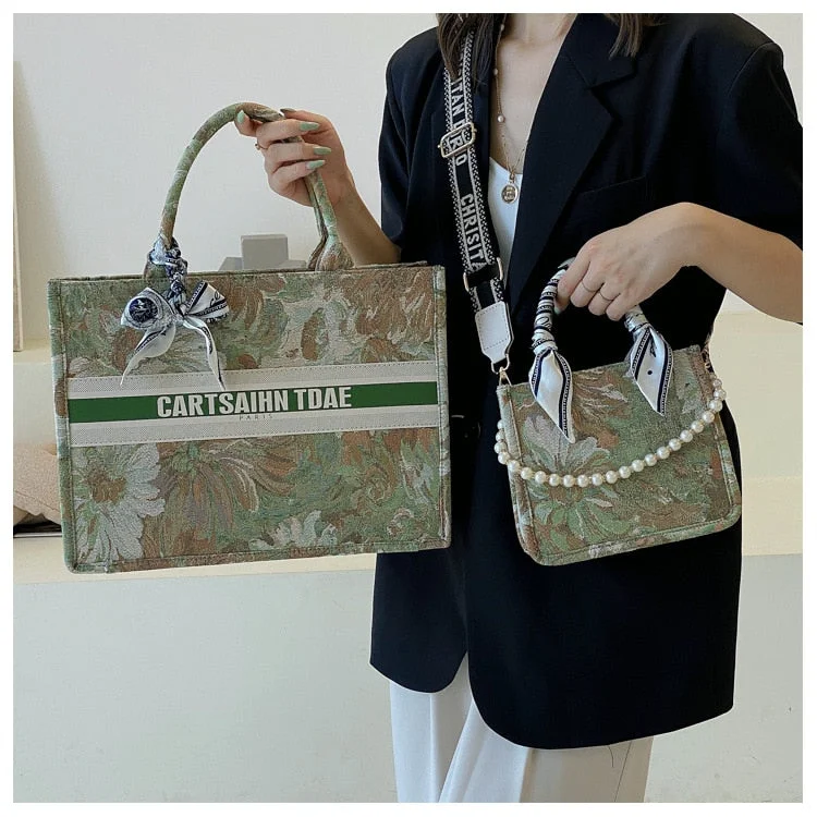 Canvas Tote Bag Women Luxury Designer Handbags 2022 Girl Shopper Fashion Casual Striped Lattice Letter Print Large Capacity Bags