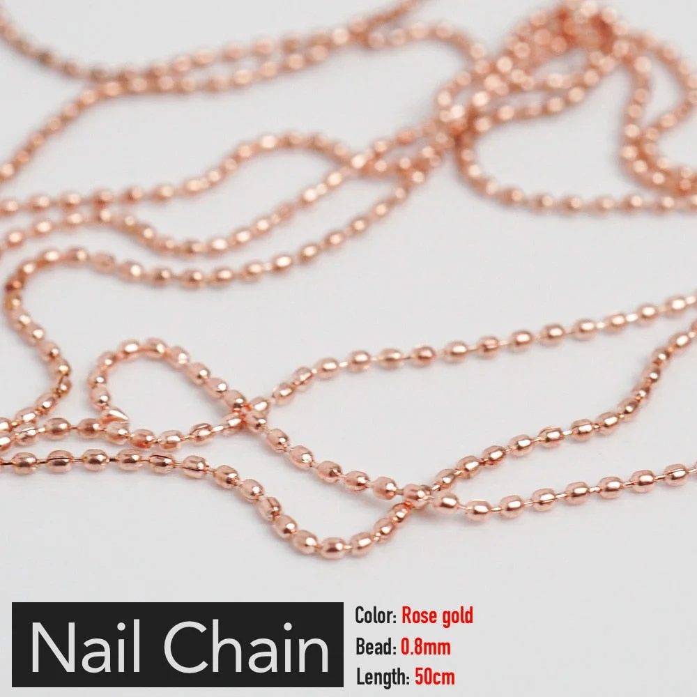 Nail Chain 0.8mm/1.0mm/50cm Rose Gold Silver Pixie Stone Decorations Accessory Metal Steel Ball Chain Nail Art Jewelry