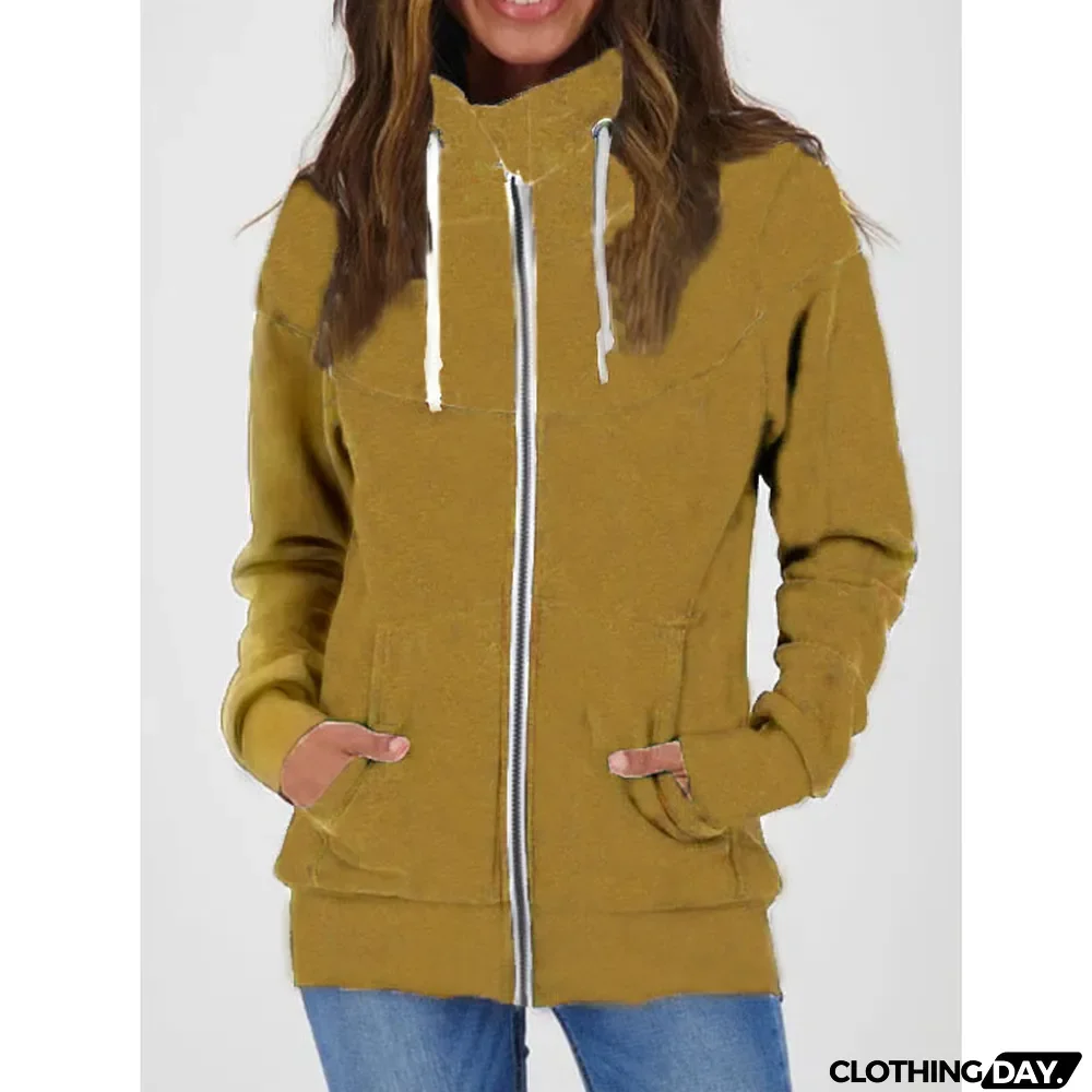 Fall Winter Women's Casual Long Sleeve Fleece Zip High Neck Sweatshirt