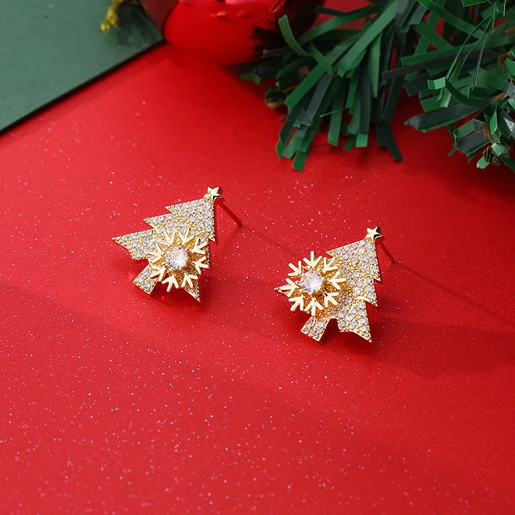 Creative Rotatable Snowflake Christmas Tree Earrings