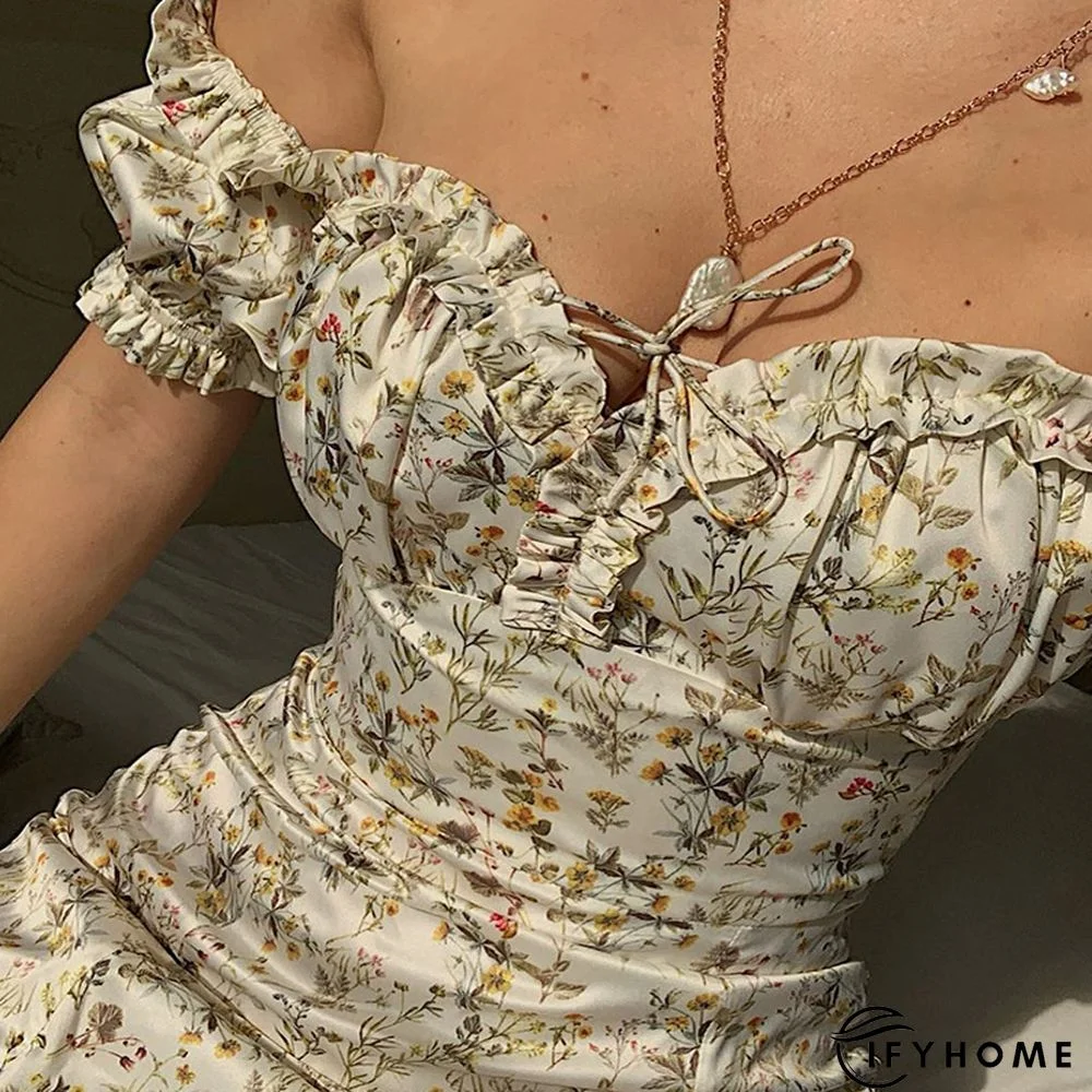 Floral Tube Top Slit-style Slim Fit Princess Dress | IFYHOME