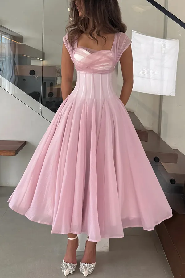 Elegant Sleeveless Waist-cinching Mesh Full-hem Maxi Dress