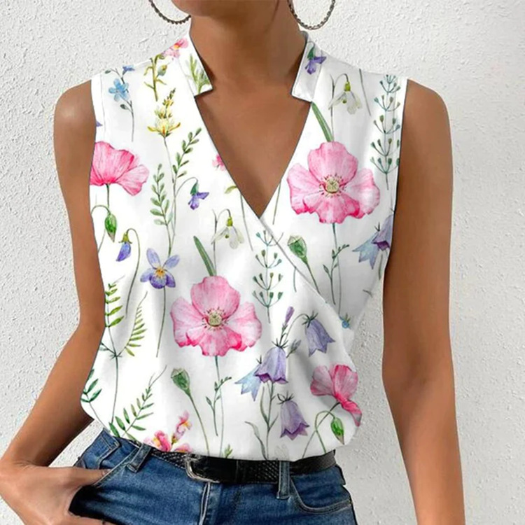 Mature Women Summer Pullover Digital Printing Top