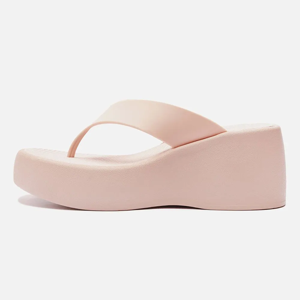 Women's Simple Light Pink Wedge Heel Slip-On Platform Flip Flops