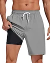 difficort Mens Swim Trunks Quick Dry Bathing Suit 9 inch Inseam Board Shorts with Compression Liner and Zipper Pocket