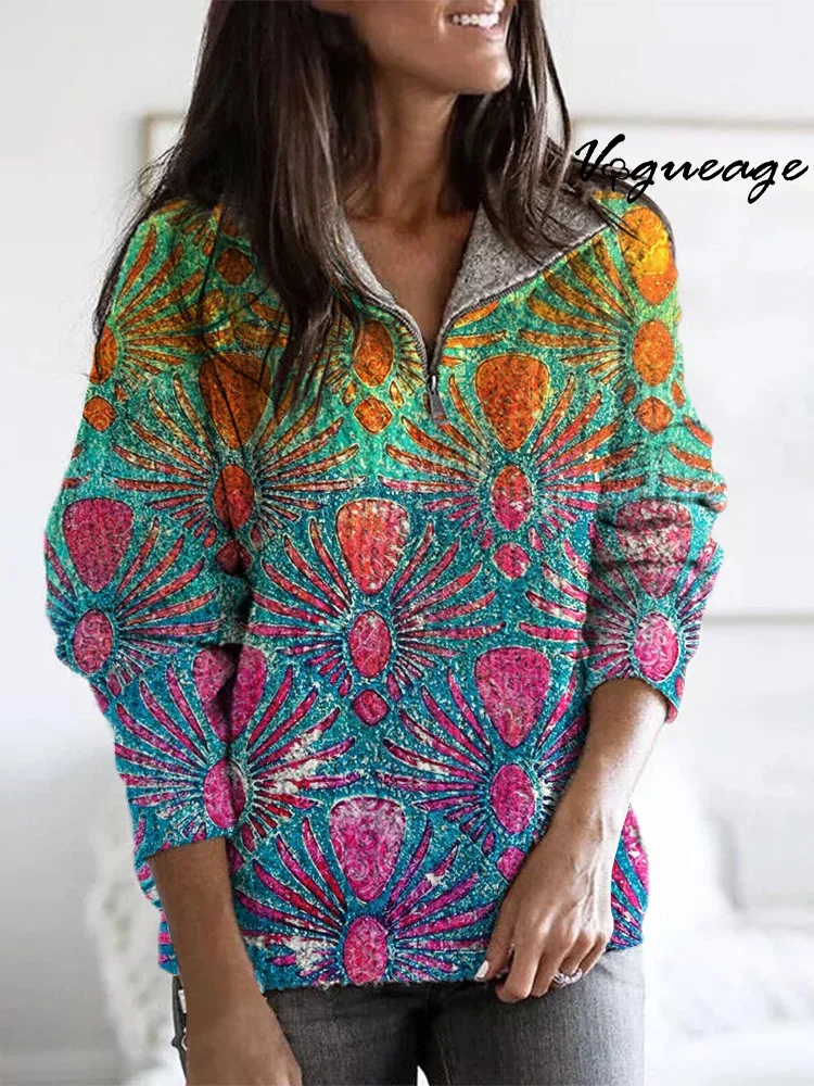 Fashion Exaggerated Abstract Gradient Spider Zippered Long-Sleeved Sweater